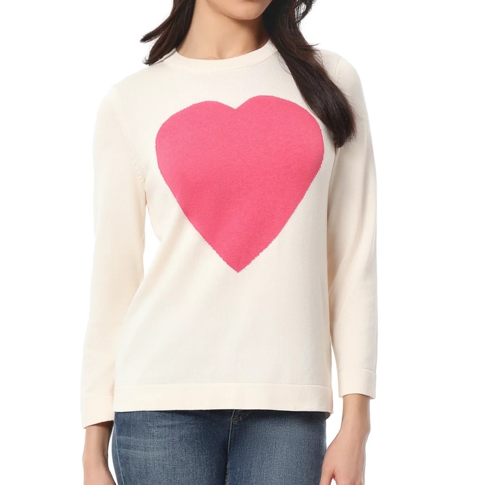 Jones New York Petite knit sweater in Cream Sweater with Pink Heart .